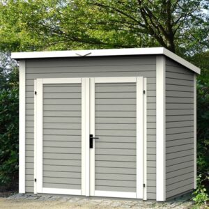 Abri de jardin 4,31m² Skur 4 + plancher traité peint gris Baltic